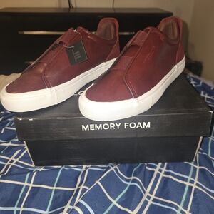 London Fog Men's Slip-On Sneakers in Burgundy with White Sole